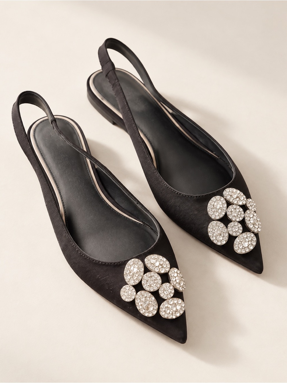 Gianni Bini Vanna Rhinestone Slingback Black Flats Sz 7